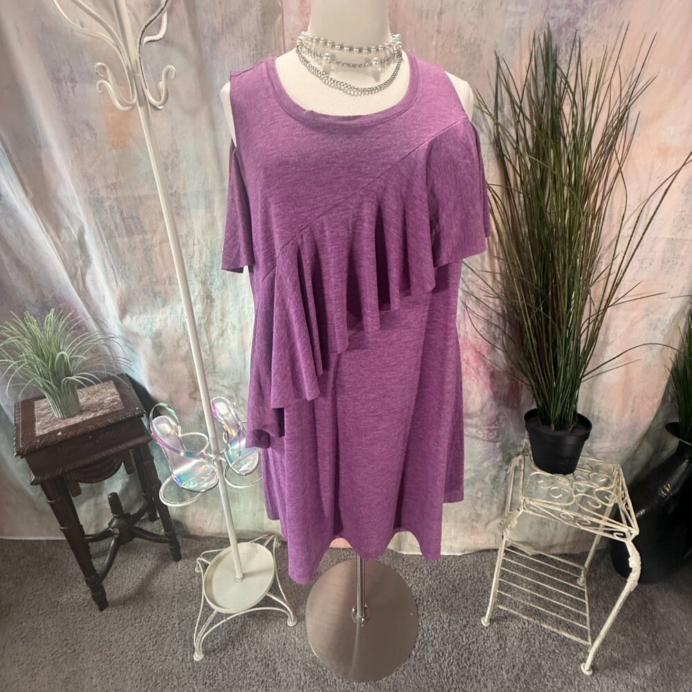 New📌Lane Bryant Comfy Cold Shoulder Asymmetrical Ruffle Swing Dress Size: 22/24